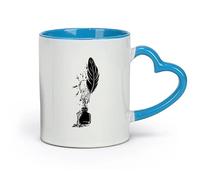 DEBINGY Ceramics Hot Chocolate Cups Research Feather Ink Creative Writer Inspiration （11oz/320ml） for Milk Tea Cola Water Blue