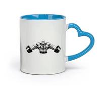 DEBINGY Ceramics Hot Chocolate Cups Weightlifter with Barbell Bodybuilder Man with Super Muscles in Fitnesscenter Studio （11oz/320ml） Dishwasher Safe Blue