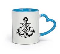 DEBINGY Ceramics Large Mugs for Hot Drinks Anchor Anchor Boat Retro Vintage Ship （11oz/320ml） Ceramic Coffee Mug for Cappuccino Tea, Milk, Blue