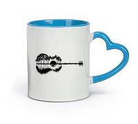 DEBINGY Ceramics Large Tea Coffee and Hot Chocolate Cups Guitar Palm Island Trees Sunset （11oz/320ml） for Home and Office Blue