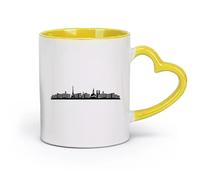 DEBINGY Ceramics Mug - Ceramic a Featuring the Silhouette of Paris Cityscape Including the Eiffel Tower and Iconic cathedrals （11oz/320ml） and Microwave-Safe Yellow