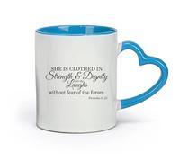 DEBINGY Ceramics Mug - Ceramic Proverbs 31:25 She is Clothed with Strength and Dignity Bible Verse Quote （11oz/320ml） and Microwave-Safe Blue