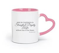 DEBINGY Ceramics Mug - Ceramic Proverbs 31:25 She is Clothed with Strength and Dignity Bible Verse Quote （11oz/320ml） and Microwave-Safe Pink