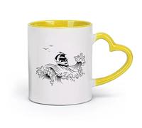 DEBINGY Ceramics Mug, Coffee/Tea Cup Pirate Ship Ocean Ship Sailing Waves Sailing Sailboat Ship Sailing Ship （11oz/320ml） for Office, Home Yellow