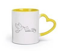 DEBINGY Ceramics Novelty Ceramic Cup Abstract Silhouette of Two Intertwined Swans crea Full of Romantic and Artistic （11oz/320ml） for Office, Home Yellow