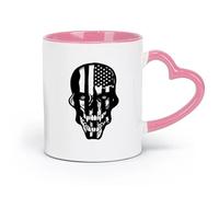 DEBINGY Ceramics Novelty Ceramic Cup Scary Skull Skeleton Patriot American Flag （11oz/320ml） Stylish & Durable - Microwave & Dishwasher Safe Pink