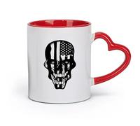 DEBINGY Ceramics Novelty Ceramic Cup Scary Skull Skeleton Patriot American Flag （11oz/320ml） Stylish & Durable - Microwave & Dishwasher Safe Red