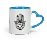 DEBINGY Ceramics Novelty Tea or Coffee Cup Lotus Hamsa Hand Fatima Buddha Hand （11oz/320ml） Great for Home, Office, Cafes, Gift Ideas Blue