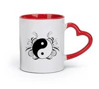 DEBINGY Ceramics Novelty Tea or Coffee Cup Yin Yang Symbol Balance Zen Asian Style （11oz/320ml） Great for Home, Office, Cafes, Gift Ideas Red
