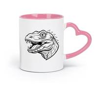 DEBINGY Ceramics Personalised Mugs a Dinosaur Head with a Sharp Teeth and Outline （11oz/320ml） Cappuccino, Latte Macchiato, Tea, Espresso Pink