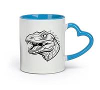 DEBINGY Ceramics Personalised Mugs a Dinosaur Head with a Sharp Teeth and Outline （11oz/320ml） Cappuccino, Latte Macchiato, Tea, Espresso Blue