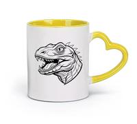 DEBINGY Ceramics Personalised Mugs a Dinosaur Head with a Sharp Teeth and Outline （11oz/320ml） Cappuccino, Latte Macchiato, Tea, Espresso Yellow