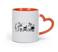 DEBINGY Ceramics Personalised Mugs Cartoon Jungle Wild Animals Forest Doodle Elephant Palm Tree Tiger （11oz/320ml） for Office, Home Orange