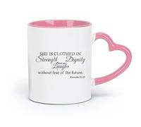 DEBINGY Ceramics Porcelain Cup Christian Bible Proverbs 32:25 She Laughs in Strength and Dignity Future Inspiration Quote （11oz/320ml） Nice Xmas Gift Pink