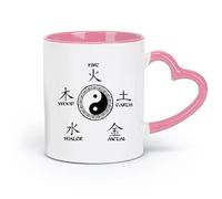 DEBINGY Ceramics Stylish Coffee Mug The Five Elements and The Yin-Yang Symbol in Traditional Chinese Medicine （11oz/320ml） Restaurant, Office Pink