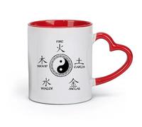 DEBINGY Ceramics Stylish Coffee Mug The Five Elements and The Yin-Yang Symbol in Traditional Chinese Medicine （11oz/320ml） Restaurant, Office Red