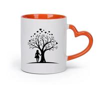 DEBINGY Ceramics Stylish Tea and Coffee Cups a Girl Stands on the Love Tree Art （11oz/320ml） Office, Home, Café, Dishwasher & Microwave Safe Orange