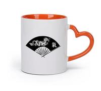 DEBINGY Ceramics Stylish Tea and Coffee Cups Dragon Fan Asian Dragon Hand Fan （11oz/320ml） Humorous Gift for Coffee Lovers, Work Besties, Coworkers & Friends Orange