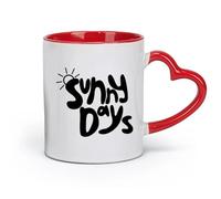 DEBINGY Ceramics Tea Cup 70s Retro Hand Lettering Sunny Days Groovy Doodle Typography （11oz/320ml） Ceramic Coffee Mugs for Home or Work Red