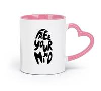 DEBINGY Ceramics Tea Cup 70s Retro Hand Lettering Your Mind Groovy Doodle Typography （11oz/320ml） Ideal for Home & Office Use Pink