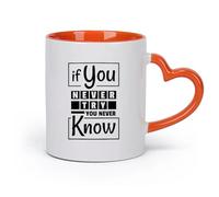 DEBINGY Ceramics White Ceramic Coffee Mugs If You Don't Try You'll Never Know （11oz/320ml） for Coffee, Soup, Tea, Milk, Latte, hot Cocoa, Ladies, Men Orange