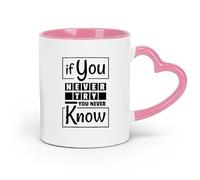 DEBINGY Ceramics White Ceramic Coffee Mugs If You Don't Try You'll Never Know （11oz/320ml） for Coffee, Soup, Tea, Milk, Latte, hot Cocoa, Ladies, Men Pink