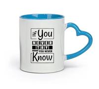 DEBINGY Ceramics White Ceramic Coffee Mugs If You Don't Try You'll Never Know （11oz/320ml） for Coffee, Soup, Tea, Milk, Latte, hot Cocoa, Ladies, Men Blue