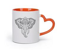 DEBINGY Ceramics White Mugs a Detailed Mandala Design Forming the Shape of an Elephant with Ornate Patterns Filling in the （11oz/320ml） for Home and Office Orange