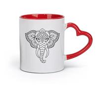 DEBINGY Ceramics White Mugs a Detailed Mandala Design Forming the Shape of an Elephant with Ornate Patterns Filling in the （11oz/320ml） for Home and Office Red