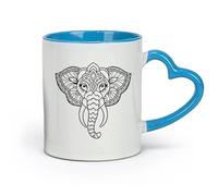 DEBINGY Ceramics White Mugs a Detailed Mandala Design Forming the Shape of an Elephant with Ornate Patterns Filling in the （11oz/320ml） for Home and Office Blue