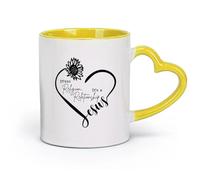DEBINGY Ceramics White Mugs Bible Verses Jesus Heart This is Not Religion Relationship Flower （11oz/320ml） Restaurant, Office Yellow