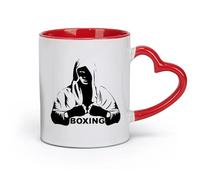 DEBINGY Ceramics White Mugs Boxing Sport Boxing Man Emblem Athletic Fight Fighting （11oz/320ml） for Coffee Oatmeal Tea Easy to Clean Red
