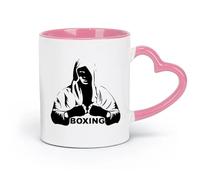 DEBINGY Ceramics White Mugs Boxing Sport Boxing Man Emblem Athletic Fight Fighting （11oz/320ml） for Coffee Oatmeal Tea Easy to Clean Pink