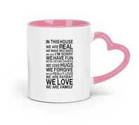 DEBINGY Ceramics White Mugs in This House We are Real Sign We are Family Quote Love （11oz/320ml） Unique Office Gift for Women & Men Pink