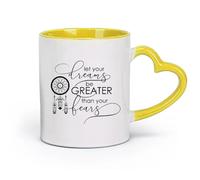 DEBINGY Ceramics White Mugs Inspirational Quotes: Let Your Dreams Be Bigger Than Your Fears （11oz/320ml） for Home and Office Yellow