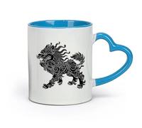 DEBINGY Ceramics White Mugs Silhouette komainu the Japanese Mythical Creature only （11oz/320ml） fine China (Ceramic) Blue