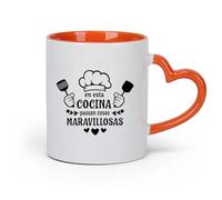 DEBINGY Ceramics White Mugs Spain Wonderful Things Happen in This Kitchen Chef Restaurant Inspirational Quotes （11oz/320ml） and Microwave-Safe Orange