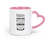 DEBINGY Ceramics White Mugs Spanish in This House Rules Spanish En Aquesta Casa Family Love Quotes （11oz/320ml） Dishwasher Safe Pink