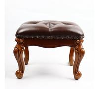 DEBJGO Leather Foot Stool Small,Vintage Ottoman Cherry Leather Foot Rest,Wooden Footrest,Upholstered Footstool for Couch/Living Room/Sofa,Cherry (12.6)