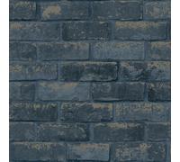 Debona 3D Effect Rustic Stone Metallic Navy Blue Brick Wall Wallpaper 6756