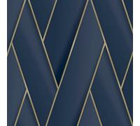 Debona Armando Herringbone Geometric Metallic Vinyl Wallpaper Navy Blue/Gold 2121
