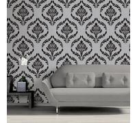 Debona Crystal Floral Leaf Damask Pattern Wallpaper Glitter Motif Textured (Silver Black 9032)