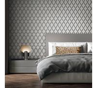 Debona Fabric Touch Vinyl Geometric Trellis Wallpaper Black White Silver 9106