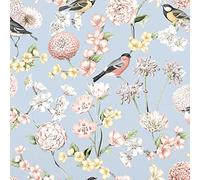 Debona Limoges Floral Birds Robin Flowers Nature Animals Wallpaper Feature Wall Light Textured 10m Roll Blue Multi 5031