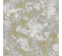 DEBONA Liquid Marble Yellow Grey Wallpaper 6361 - Metallic Glitter Shimmer