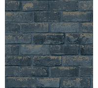 Metallic Navy Blue Brick Wall 3d Effect Rustic Stone Wallpaper Debona Navy One Size