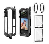 debous Insta 360 X5 Aluminum Frame Cage Case Bag Premium Glass Lens Guard Set Screen Protector for Insta360 X5 X 5 Accessories Kit Anti-Scratch Metal Shell Protective Film Cover (Black)