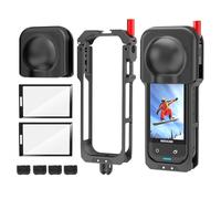 debous Insta 360 X5 Aluminum Metal Dual-clamp Frame Cage with Silicone Lens Cap Screen Protector for Insta360 X5 X 5 Camera Accessories Kit Multi-use Adapter Case Bag Anti-Scratch