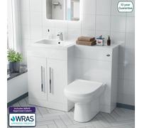 Debra Bathroom White L-Shape LH Basin Vanity Unit BTW WC Toilet 1100mm