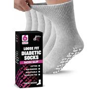 Debra Weitzner 6Pk Non-Binding Loose Fit Sock - Non-Slip Diabetic Socks for Men and Women - Crew, Ankle, Crew Socks Grey, 8-10 UK